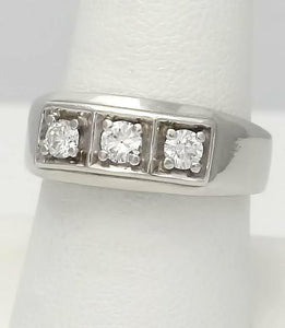 MENS 950 PLATINUM 1/2ct VS2-SI1 ROUND DIAMOND SOLID HEAVY THREE STONE BAND RING