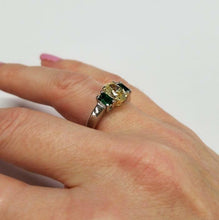 Load image into Gallery viewer, GIA PLATINUM 18k YELLOW GOLD 1.28ct YELLOW OVAL DIAMOND EMERALD ENGAGEMENT RING
