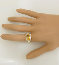 Load image into Gallery viewer, LADIES TWO TONE 14k GOLD HIGH POLISH 4.00ct OVAL YELLOW CITRINE FILIGREE RING
