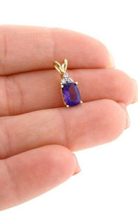 14K GOLD 1 1/2ct RADIANT AMETHYST DIAMOND PENDANT