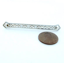 Load image into Gallery viewer, 14K WHITE GOLD VINTAGE 1/4ct 3 ROUND MINE CUT DIAMOND PIN BROOCH
