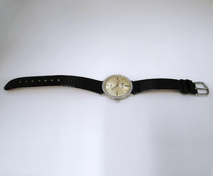 VINTAGE 14k WHITE GOLD LUCIEN PICCARD 1/2ct DIAMOND SILVER LEATHER WATCH 33m