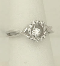 Load image into Gallery viewer, LADIES 14k WHITE GOLD 1/3ct ROUND SHIMMER FLOATING DIAMOND HALO FILIGREE RING
