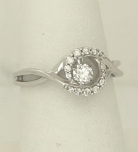 LADIES 14k WHITE GOLD 1/3ct ROUND SHIMMER FLOATING DIAMOND HALO FILIGREE RING