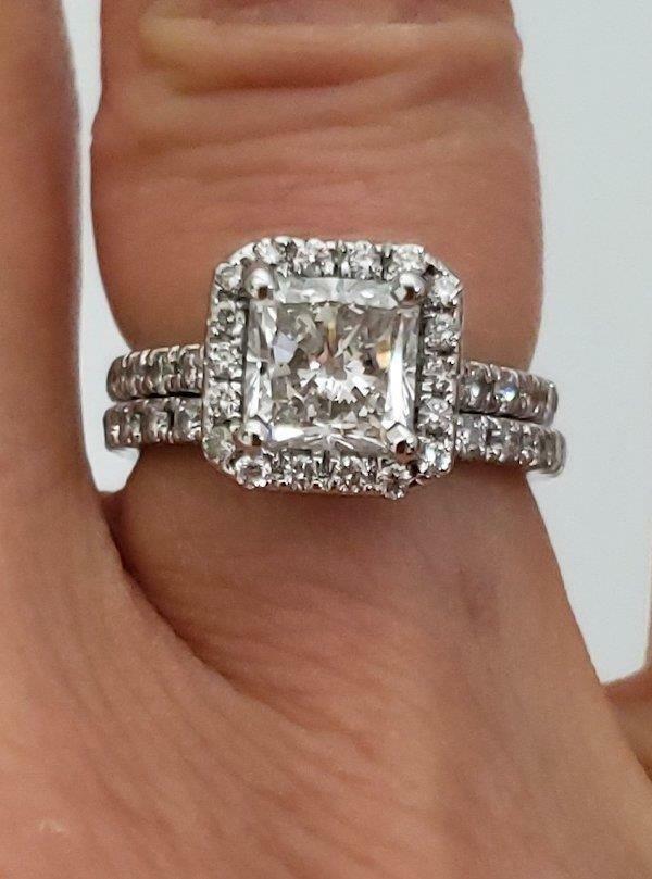 EGL 2.50ct RADIANT DIAMOND ENGAGEMENT BRIDAL SET in 18K WHITE GOLD