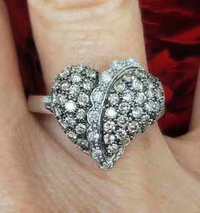 Stunning 14k White Gold Domed 3/4ct Diamond Heart Ring