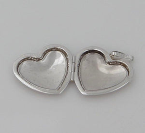 LADIES GIRLS 14K WHITE GOLD ENGRAVABLE HEART LOVE LOCKET PENDANT CHARM 1"