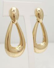 Load image into Gallery viewer, 14k YELLOW GOLD ITALIAN DANGLE OVAL PUFF HOOPS 2&quot;
