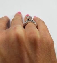 Load image into Gallery viewer, LADIES 14k WHITE GOLD 1 1/4ct ROUND DIAMOND HALO WIDE BAND ENGAGEMENT RING
