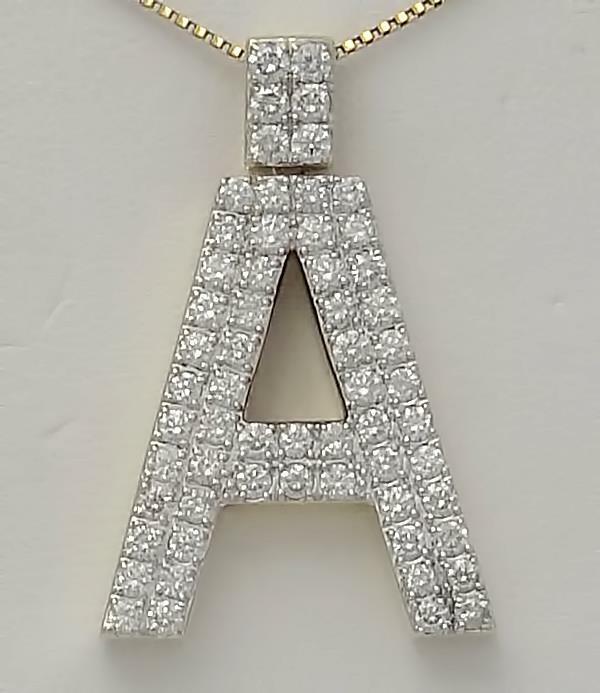 10k YELLOW GOLD 2.50ct ROUND DIAMOND 3D LETTER A INITIAL PENDANT 10.7g 1.44