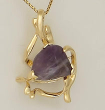 Load image into Gallery viewer, 14k YELLOW GOLD HIGH POLISH CUSTOM MADE TUMBLED NATURAL AMETHYST PENDANT 1.28&quot;
