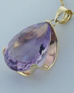 14K YELLOW GOLD PEAR AMETHYST 20x14mm SOLITAIRE PENDANT