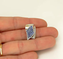 Load image into Gallery viewer, 585 14k WHITE GOLD 1/2ct BLUE SAPPHIRE 1/10ct DIAMOND RIBBON SLIDE PENDANT 3/4&quot;

