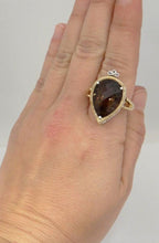 Load image into Gallery viewer, LADIES TWO TONE 14K YELLOW WHITE GOLD 10ct PEAR SMOKY TOPAZ STATEMENT RING 8 3/4
