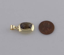 Load image into Gallery viewer, 14K YELLOW GOLD 7.00ct SYNTHETIC SMOKEY TOPAZ SOLITAIRE PENDANT CHARM 1.12&quot;
