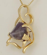 Load image into Gallery viewer, 14k YELLOW GOLD HIGH POLISH CUSTOM MADE TUMBLED NATURAL AMETHYST PENDANT 1.28&quot;
