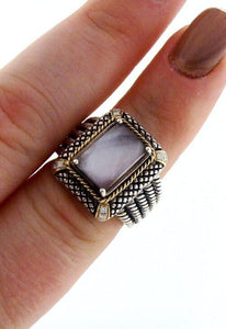 925 STERLING SILVER 18K GOLD PINK QUARTZ DIAMOND CABLE RING