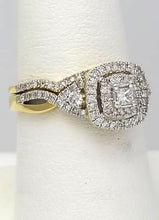 Load image into Gallery viewer, 14k YELLOW GOLD .75ctw PRINCESS CUT DIAMOND DOUBLE HALO ENGAGEMENT BRIDAL SET
