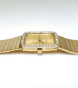 14k YELLOW GOLD DIAMOND GENEVE QUARTZ DRESS WATCH 26mm