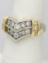 Load image into Gallery viewer, 14k TWO TONE GOLD TWO ROW 3/4ct ROUND DIAMOND CHANNEL SET V SHAPE BAND RING
