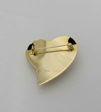 Load image into Gallery viewer, 585 14k YELLOW GOLD ROUND DIAMOND HOLLOW RIBBED 2D PUFFED HEART PIN BROOCH
