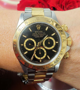 40m Rolex Cosmograph Daytona 18k Stainless Steel Two Tone Black Dial 16523 Watch