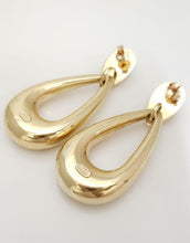 Load image into Gallery viewer, 14k YELLOW GOLD ITALIAN DANGLE OVAL PUFF HOOPS 2&quot;
