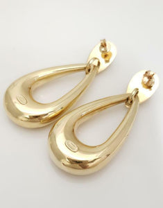 14k YELLOW GOLD ITALIAN DANGLE OVAL PUFF HOOPS 2"