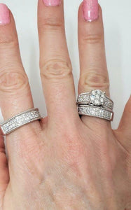 14k WHITE GOLD 2.15ct ROUND DIAMOND ENGAGEMENT BRIDAL TRIO SET