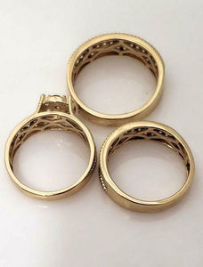 14k YELLOW GOLD 2.12ct ROUND DIAMOND ENGAGEMENT BRIDAL TRIO SET