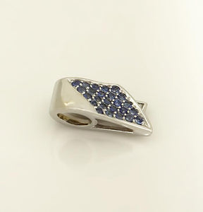585 14k WHITE GOLD 1/2ct BLUE SAPPHIRE 1/10ct DIAMOND RIBBON SLIDE PENDANT 3/4"