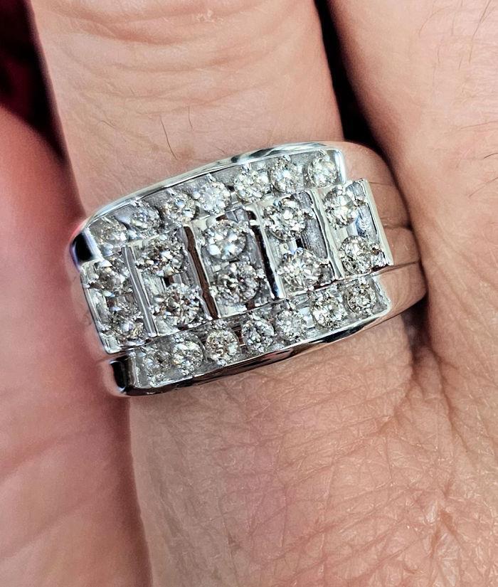 MENS 1.00CT DIAMOND FOUR ROW RING in 10K WHITE GOLD