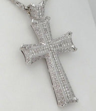 Load image into Gallery viewer, Mens 14k White Gold 8.00ct Diamond Cross Crucifix Gallery Pendant 3.24&quot; 41g
