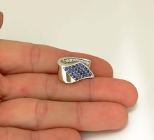 Load image into Gallery viewer, 585 14k WHITE GOLD 1/2ct BLUE SAPPHIRE 1/10ct DIAMOND RIBBON SLIDE PENDANT 3/4&quot;
