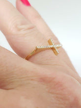 Load image into Gallery viewer, Afarin Collection 18k Yellow Gold .16ct VS/G Diamond Sideways Cross Ring

