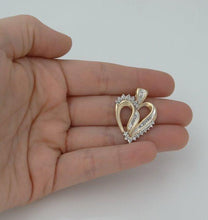 Load image into Gallery viewer, LADIES 10K YELLOW GOLD 1/2ct ROUND BAGUETTE DIAMOND HEART LOVE PENDANT CHARM 1&quot;
