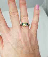 Load image into Gallery viewer, GIA PLATINUM 18k YELLOW GOLD 1.28ct YELLOW OVAL DIAMOND EMERALD ENGAGEMENT RING
