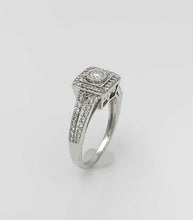 Load image into Gallery viewer, LADIES 10k WHITE GOLD 1/2ct ROUND DIAMOND ILLUSION HEAD HALO ENGAGEMENT RING
