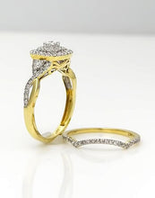 Load image into Gallery viewer, 14k YELLOW GOLD .75ctw PRINCESS CUT DIAMOND DOUBLE HALO ENGAGEMENT BRIDAL SET
