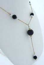 Load image into Gallery viewer, LADIES 14K YELLOW GOLD 8mm 5mm BLACK BEAD 4mm PEARL DRAPE NECKLACE CHAIN 17&quot;
