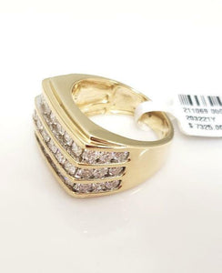 MENS 3.00ct DIAMOND RECTANGLE TOP LINEAR RING in 10K YELLOW GOLD