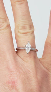 14k WHITE GOLD SIX PRONG SOLITAIRE .60ctw MARQUISE DIAMOND ENGAGEMENT RING
