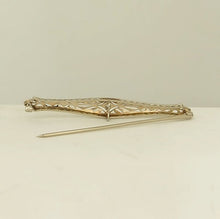 Load image into Gallery viewer, VINTAGE 14K WHITE GOLD MINE CUT DIAMOND FILIGREE BROOCH PIN 2&quot;
