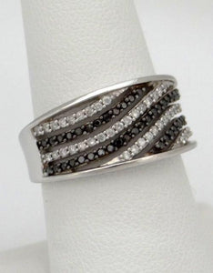 LADIES 14K WHITE GOLD 1/2ct BLACK CLEAR DIAMOND CONCAVE WAVE CUT OUT RING 10mm 7