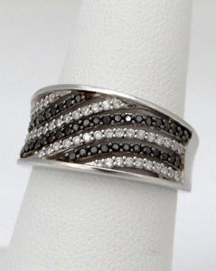 LADIES 14K WHITE GOLD 1/2ct BLACK CLEAR DIAMOND CONCAVE WAVE CUT OUT RING 10mm 7