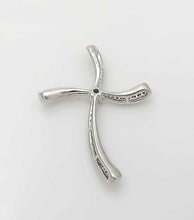 Load image into Gallery viewer, NEW 750 18k WHITE GOLD .57ct ROUND DIAMOND WAVY CROSS PENDANT 1.42&quot;
