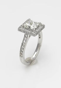 1.85 CT. TW. Princess Cut Diamond Halo Engagement Ring In 14k White Gold