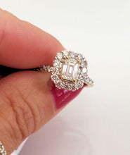 Load image into Gallery viewer, 1.50ct DIAMOND EMERALD CUT HALO ENGAGEMENT RING in 14K YELLOW GOLD
