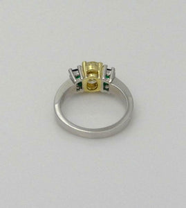 GIA PLATINUM 18k YELLOW GOLD 1.28ct YELLOW OVAL DIAMOND EMERALD ENGAGEMENT RING