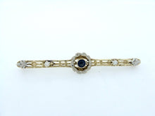 Load image into Gallery viewer, 10K GOLD VINTAGE SAPPHIRE FRESHWATER PEARL PIN BROOCH
